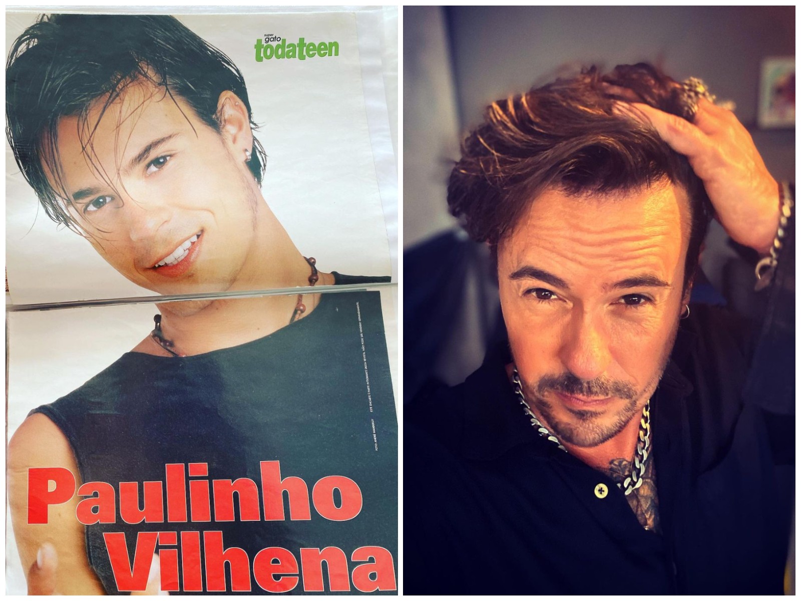 Paulinho Vilhena, à esquerda, na época de galã adolescente e, à direita, atualmente (Foto: Reprodução/Instagram)