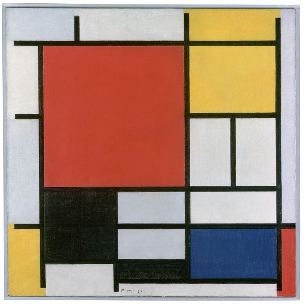 Composição com grande plano vermelho, amarelo, preto, cinza e azul  (Foto: (Foto: Divulgação))