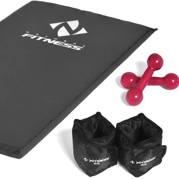 Kit colchonete + Halteres 2kg + Caneleiras 3 kg Academia Fitness Musculação (Foto: Reprodução)