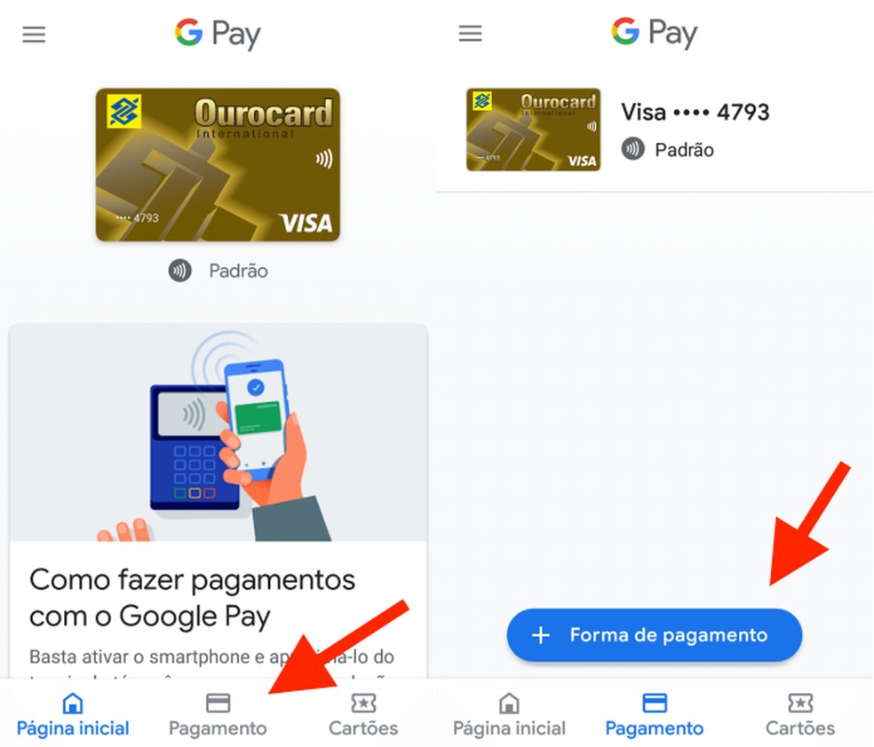 Google Pay: carteira virtual do Google permite cadastrar múltiplas formas de pagamento — Foto: Reprodução/Daniel Dutra
