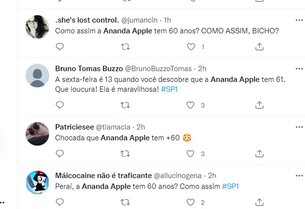 Internautas reagem à idade de Ananda Apple (Foto: Reprodução Twitter)