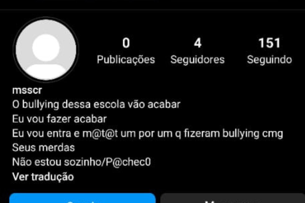 Conta no Instagram ameaçava atacar alunos de E.E. José Pacheco Lomba, em Registro, no interior de São Paulo — Foto: Instagram/Reprodução