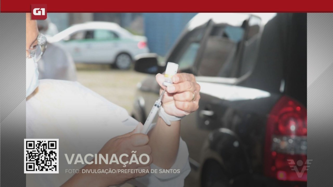 G1 em 1 Minuto - Santos: Cidades da região vacinam idosos com mais de 69 anos