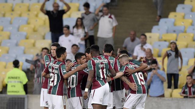 Tricolores comemoram gol contra o PeÃ±arol