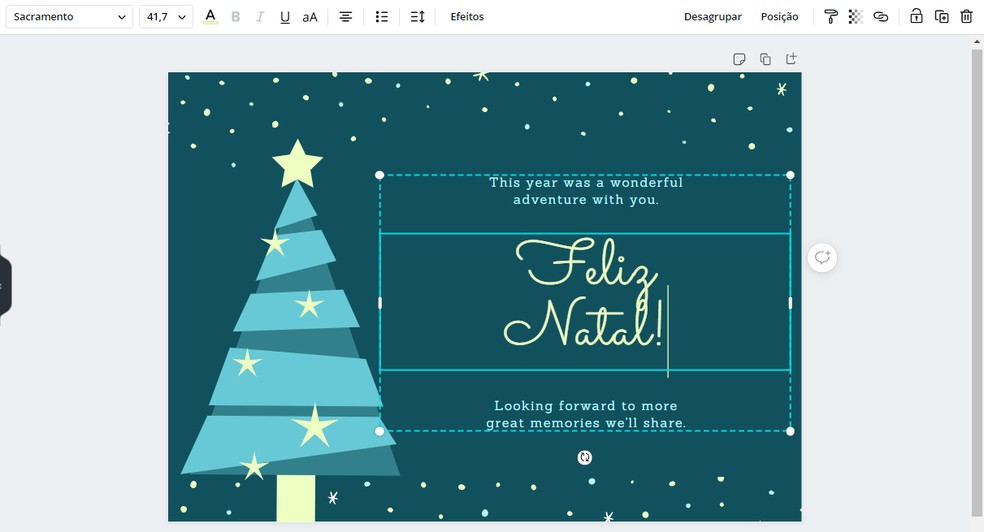 Edite o texto do Canva com as frases e votos de Natal que quiser — Foto: Reprodução/Rodrigo Fernandes