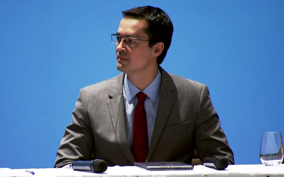 O procurador Deltan Dallagnol em um evento do MinistÃ©rio PÃºblico em SÃ£o Paulo no fim de julho  â€” Foto: ReproduÃ§Ã£o/TV Globo