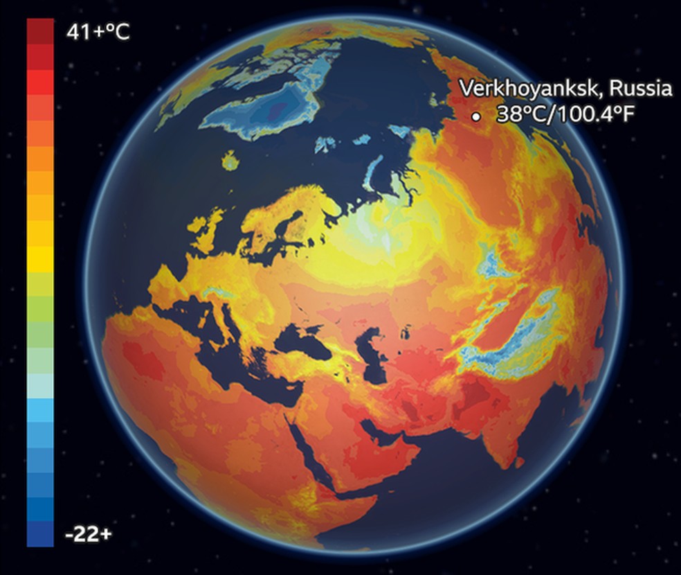 Esse gráfico da BBC mostra as temperaturas altas no Ártico — Foto: BBC