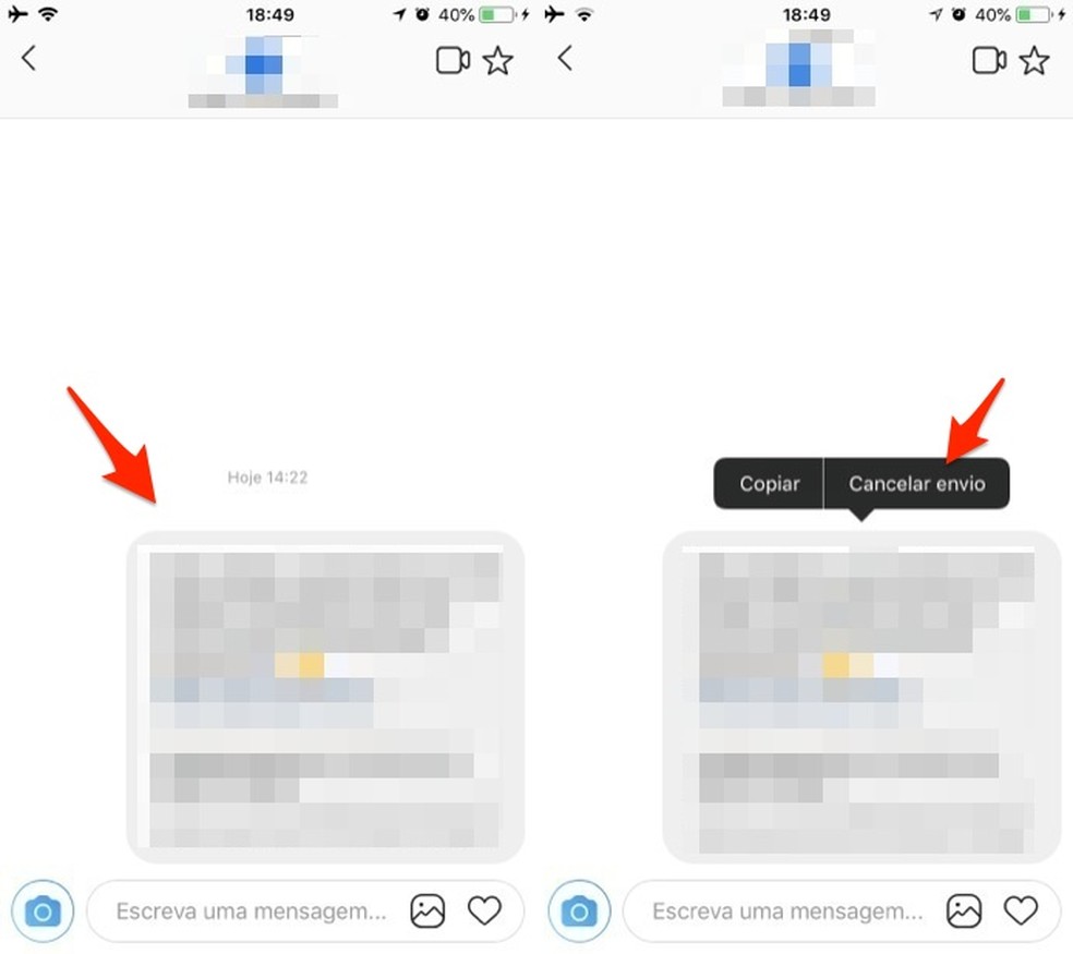 Ação para cancelar o envio de uma mensagem no Instagram Direct (Foto: Reprodução/Marvin Costa)