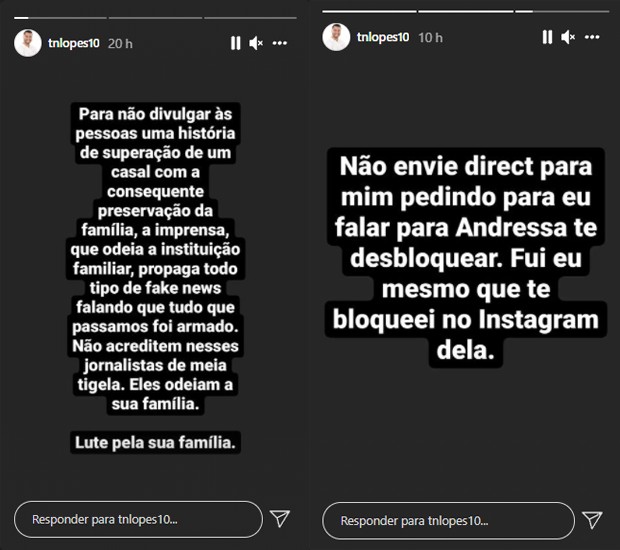 Thiago Lopes assume redes sociais de ANdressa Urach após reconciliação (Foto: Reprodução/Instagram)