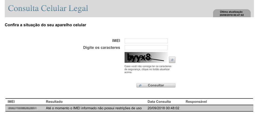 Consulta Celular Legal: ferramenta informa se IMEI está irregular — Foto: Reprodução / TechTudo