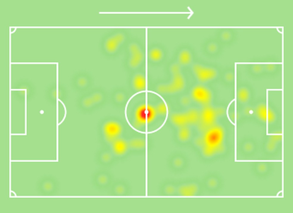 mapa de calor Rodrigo Muniz — Foto: Reprodução/Sofascore