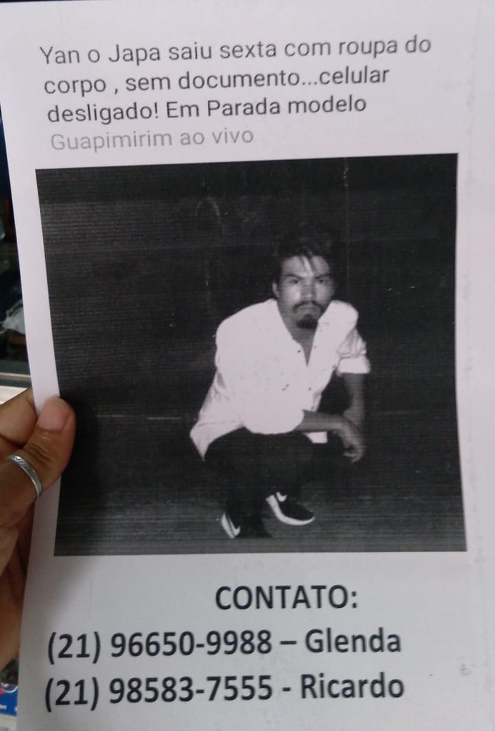 Yan Souza, morador de Guapimirim, na Região Serrana do Rio, está desaparecido desde o último dia 16 — Foto: Arquivo pessoal