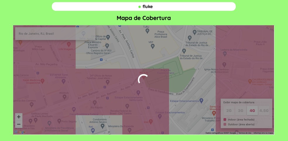 Site da Fluke tem mapa de cobertura, mas página se mostrou lenta em teste do TechTudo — Foto: Reprodução/Fluke