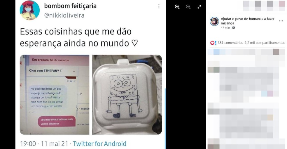 Foto da embalagem do pedido com desenho do Bob Esponja repercutiu na web — Foto: Reprodução/Facebook