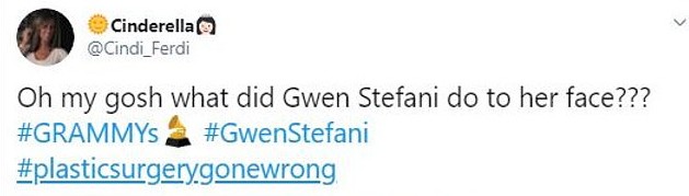 Uma das críticas às feições da cantora Gwen Stefani (Foto: Twitter)
