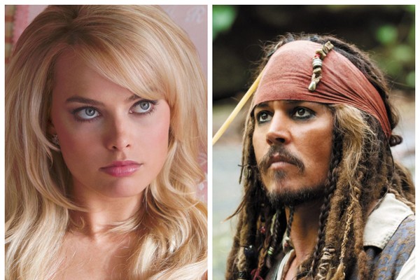 Margot Robbie e Johnny Depp caracterizado como o protagonista de Piratas do Caribe (Foto: Divulgação)