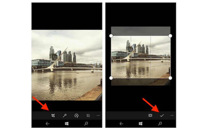 Cortando uma imagem com a ferramenta de edição de fotos do Windows 10 Mobile (Foto: Reprodução/Marvin Costa) 