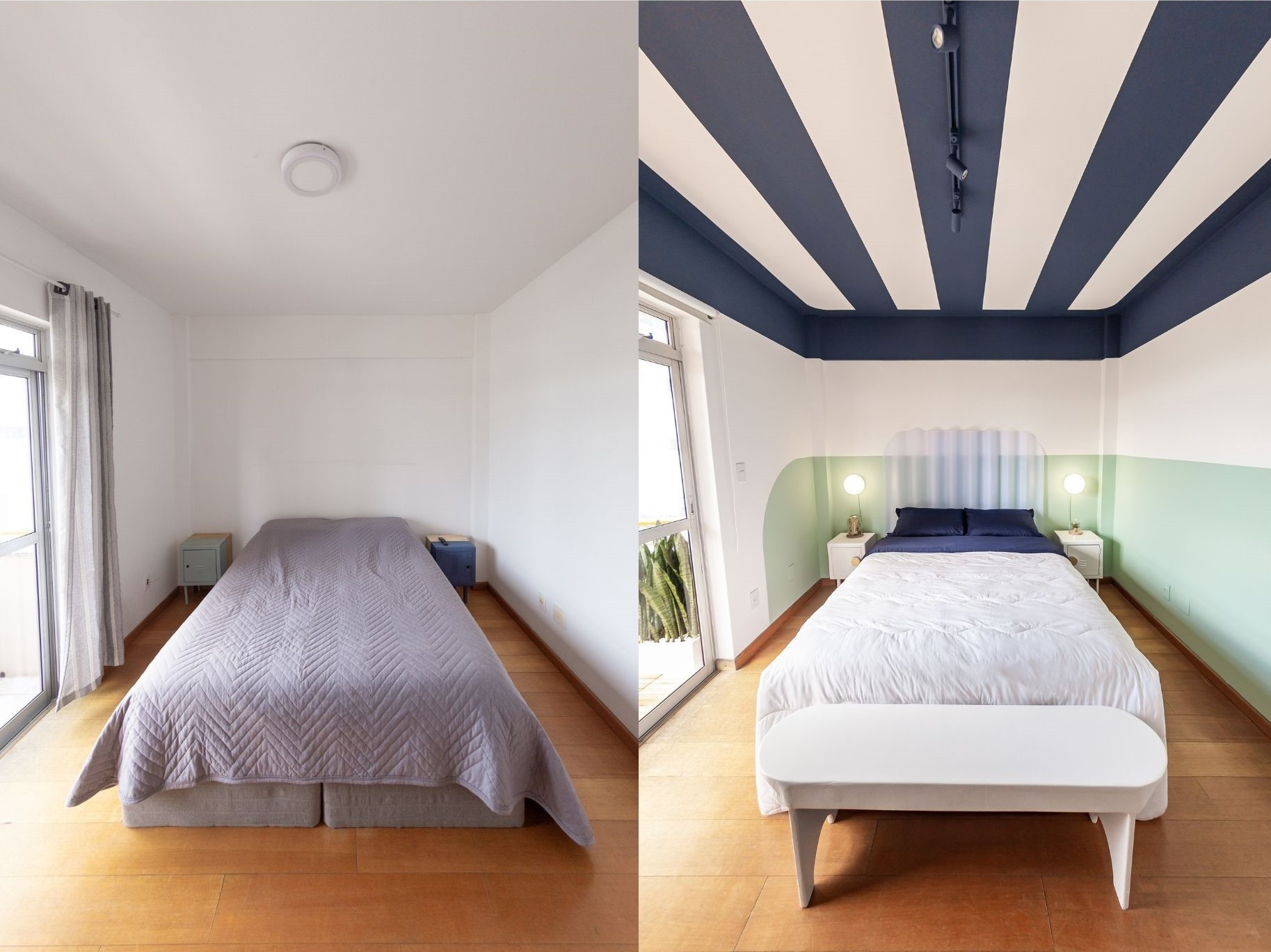 Décor do dia: quarto ganha teto listrado após reforma; veja o antes e depois (Foto: Célio Olizar)