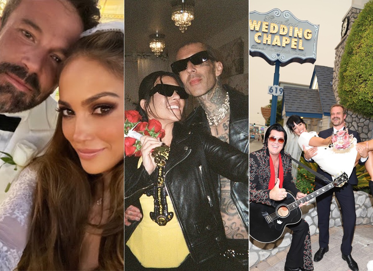 J-Lo e Ben Affleck, Kourtney Kardashian e Travis Barker, David Harbour e Lily Allen entre outros famosos se casaram em Las Vegas (Foto: Reprodução )