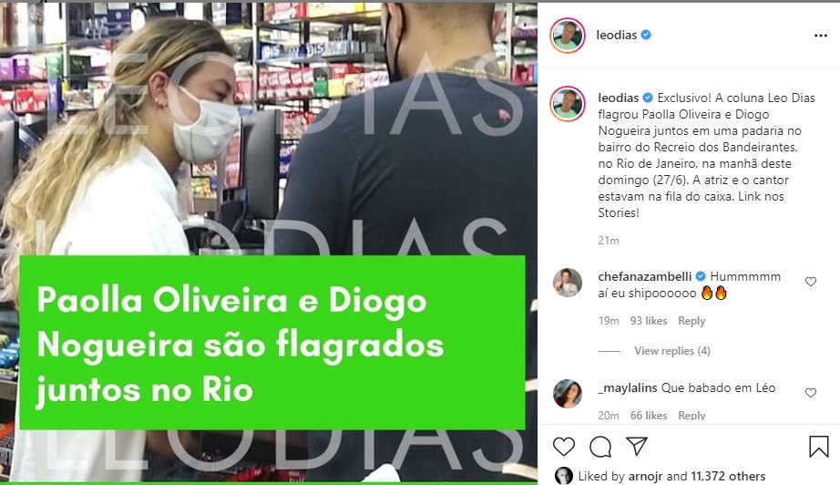Paolla Oliveira e Diogo Nogueira em flagra do colunista Leo Dias (Foto: Reprodução Instagram)