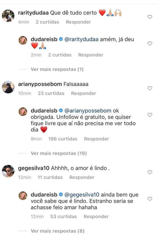 Duda Reis recebe e rebate comentários em foto com Nego do Borel (Foto: Reprodução/Instagram)