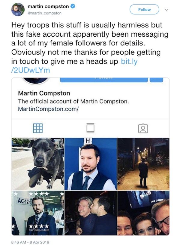 Print da conta falsa de Mark Compston (Foto: Reprodução/Instagram)