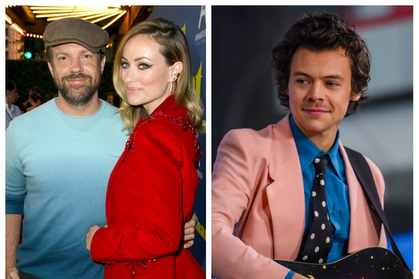 Olivia Wilde with her ex, Jason Sudeikis, and musician Harry Styles (Photo: Getty Images)