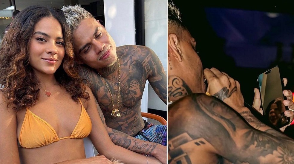 MC Cabelinho tatua nome da namorada, Bella Campos, no pesco&ccedil;o &mdash; Foto: Reprodu&ccedil;&atilde;o/Instagram e Diego Mello