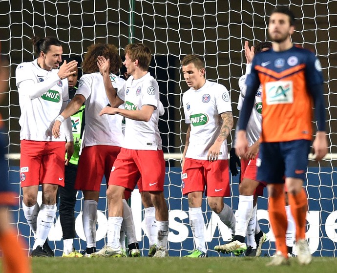 Comemoração do PSG contra o Montpellier (Foto: Agência AFP )