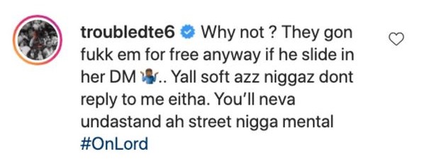 O comentário polêmico do rapper Trouble DTE (Foto: Instagram)