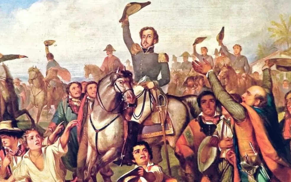 Quadro de François-René Moreaux que retrata a proclamação da independência brasileira — Foto: Reprodução/Biblioteca Nacional