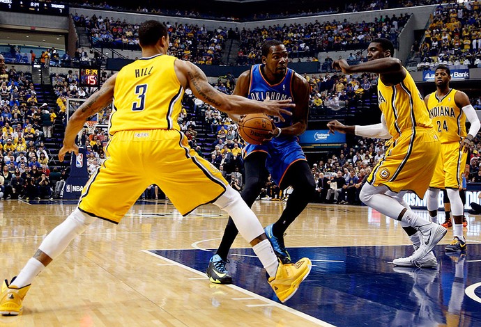 Basquete NBA kevin Durant thunder e geroge hill e Roy hbbert Indiana Pacers (Foto: Agência Reuters)