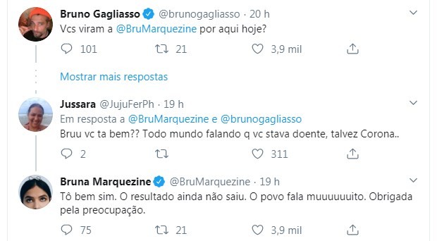 Bruna Marquezine diz estar bem após teste para coronavírus (Foto: Reprodução/Twitter)