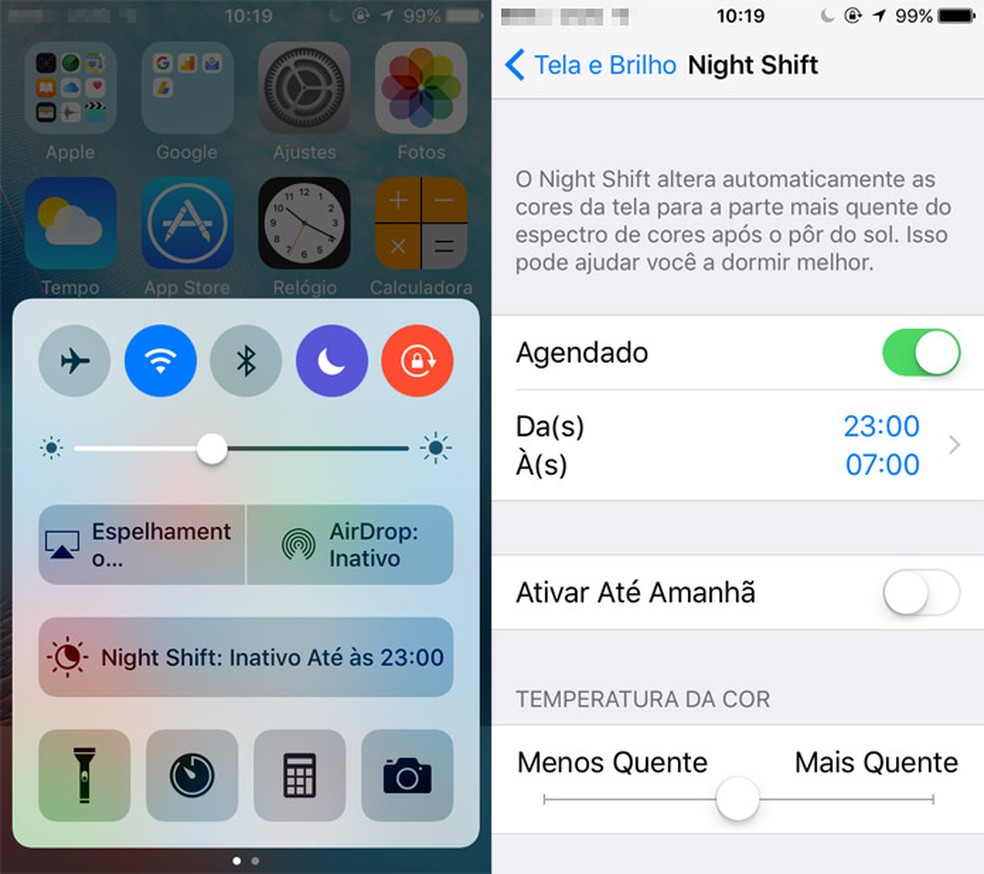 Nightshift é um recurso exclusivo do iOS (Foto: Reprodução/Pedro Cardoso)