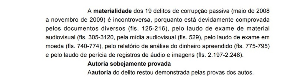 Trecho de decisão que condenou a ex-deputada distrital Eurides Brito. — Foto: Reprodução
