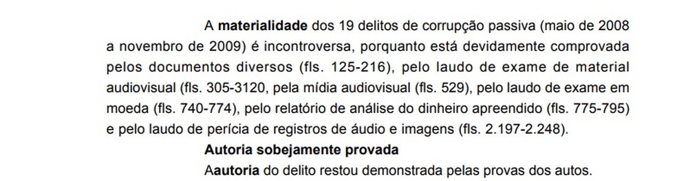 Trecho de decisão que condenou a ex-deputada distrital Eurides Brito. — Foto: Reprodução