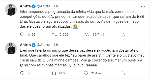 Os tuítes de Anitta  (Foto: reprodução Twitter)