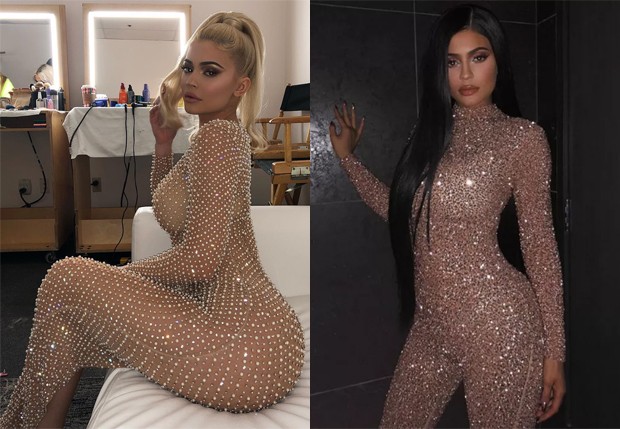 Kylie Jenner usa vestido e macacão incrustados de pedras brilhantes (Foto: Reprodução/Instagram)