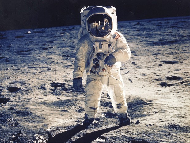 Astronauta Edwin E. Aldrin na lua, em 1969 (Foto: Getty Images)