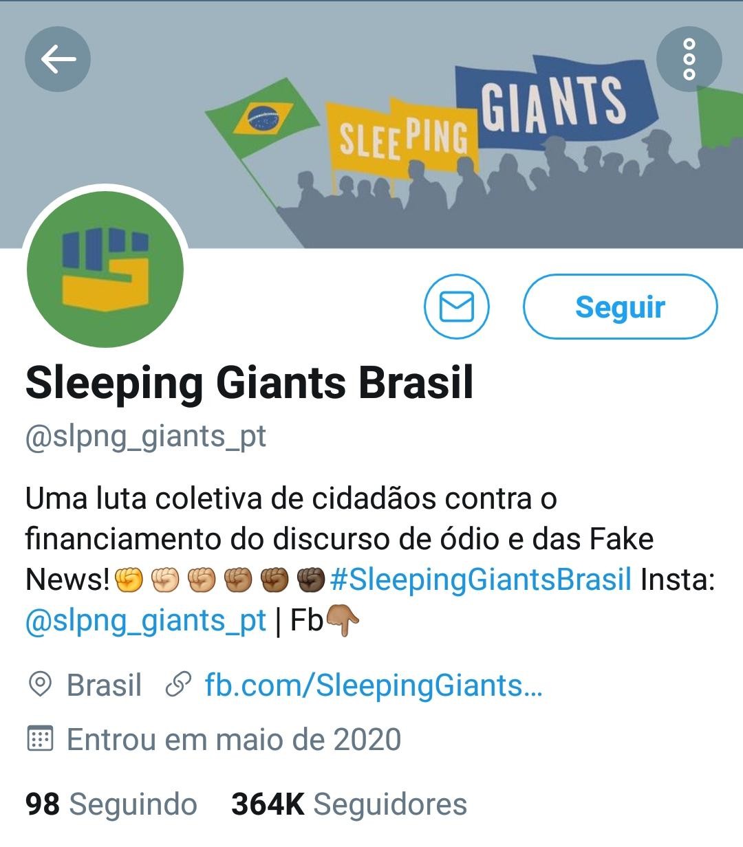 Perfil do Sleeping Giants Brasil no Twitter (Foto: Reprodução/Twitter)