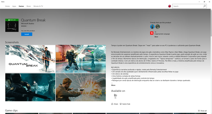 Página de Quantum Break na Windows Store (Foto: Reprodução/André Mello)
