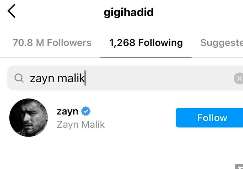 Gigi continua seguindo Zayn (Foto: Reprodução/Instagram)