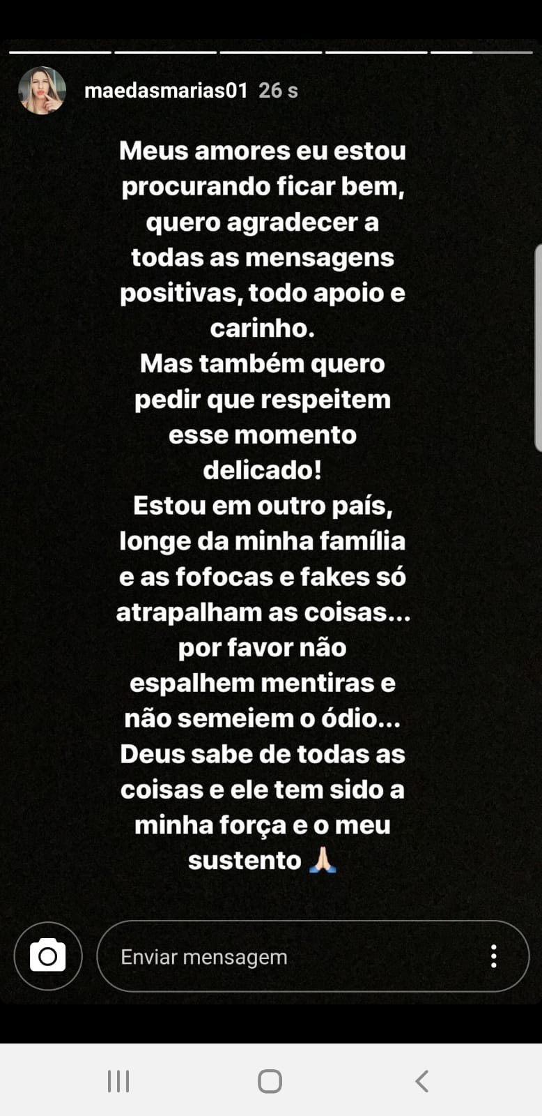 Milena Bemfica se manifesta na web após acusação de agressão do marido, Jean, goleiro do São Paulo (Foto: Reprodução/Instagram)