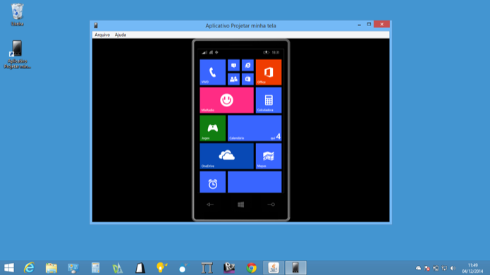 Windows Phone pode ter tela projetada no computador de forma rápida e simples (Foto: Reprodução/Helito Bijora)