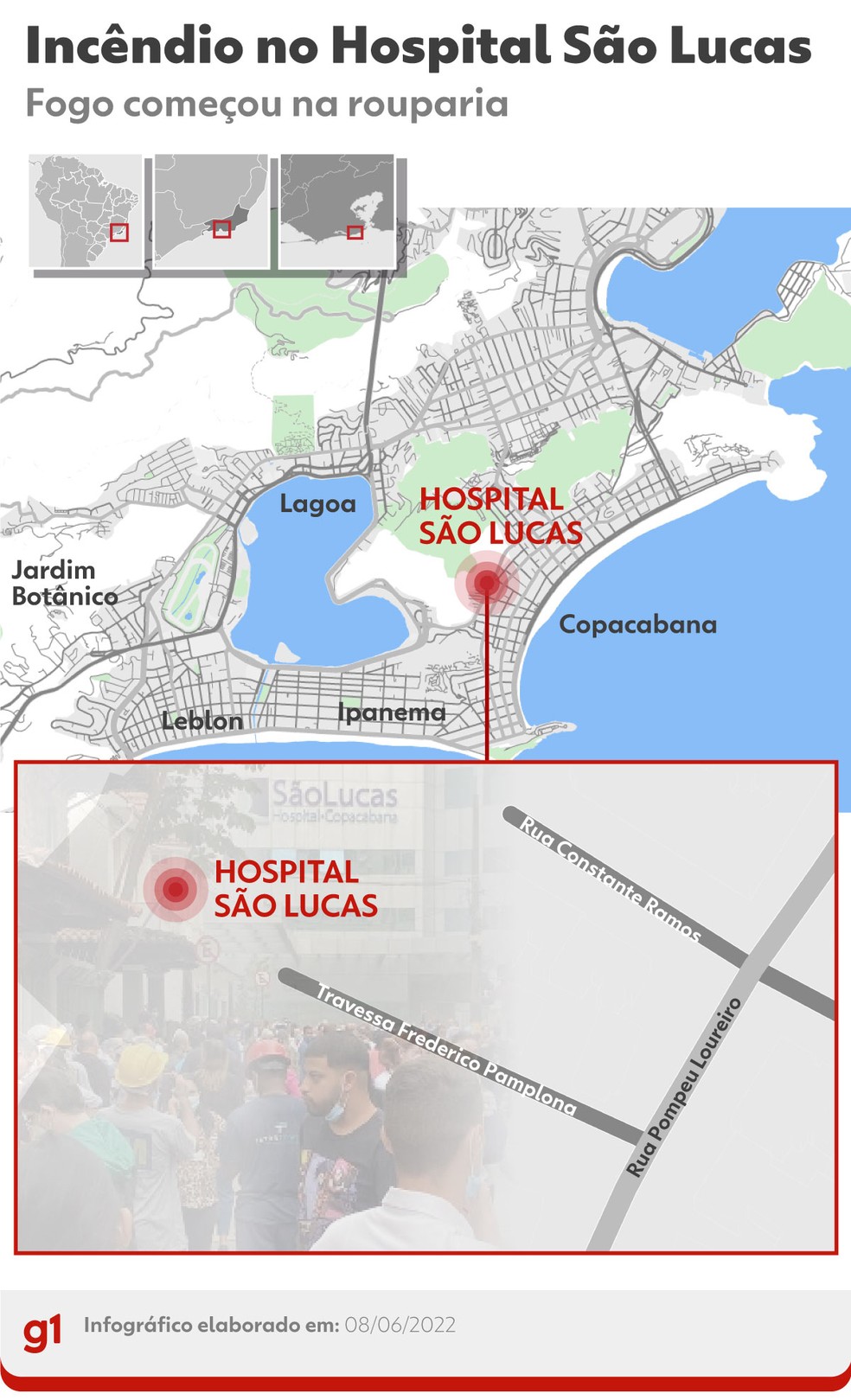 Mapa mostra onde fica o Hospital São Lucas — Foto: Infografia: Juan Silva/g1