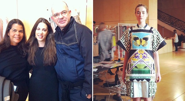 Daniela e Giovanni com Mary Katrantzou; à direita, um dos looks da nova coleção da estilista grega (Foto: Reprodução/Instagram)