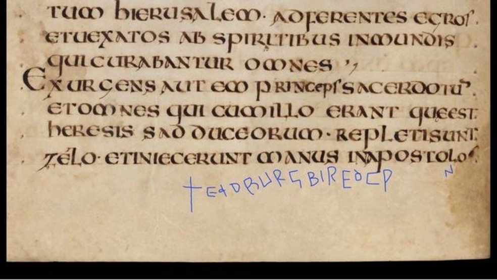 O rabisco oculto no livro que deu origem às investigações — Foto: Archiox/Bodleian Library