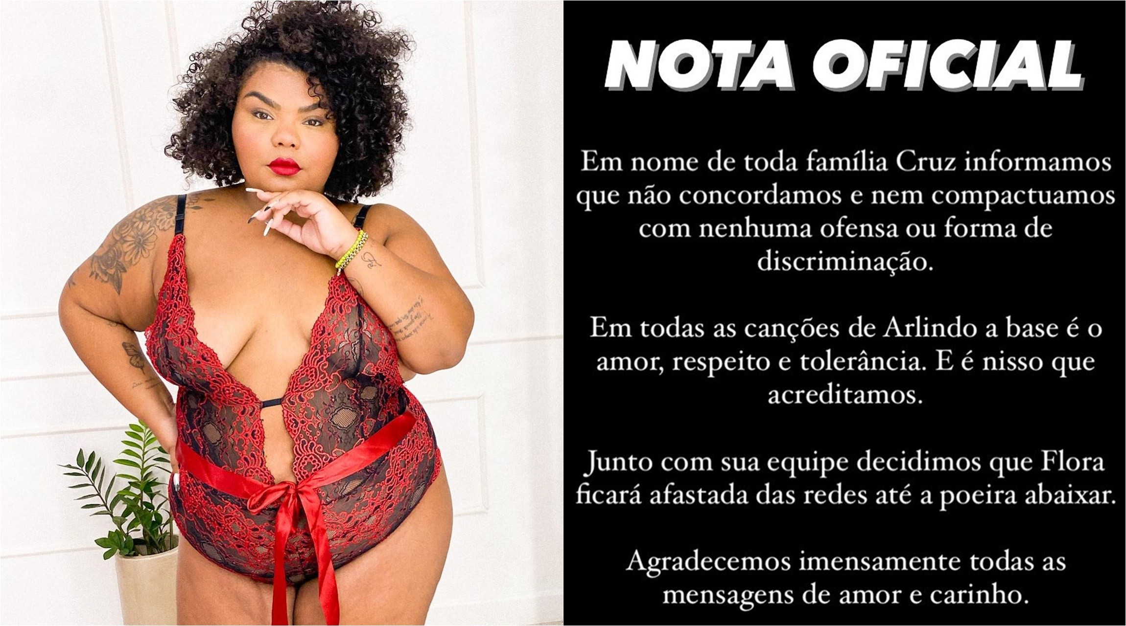 Flora Cruz anuncia afastamento das redes sociais após ataques de gordofobia (Foto: Reprodução/Instagram)