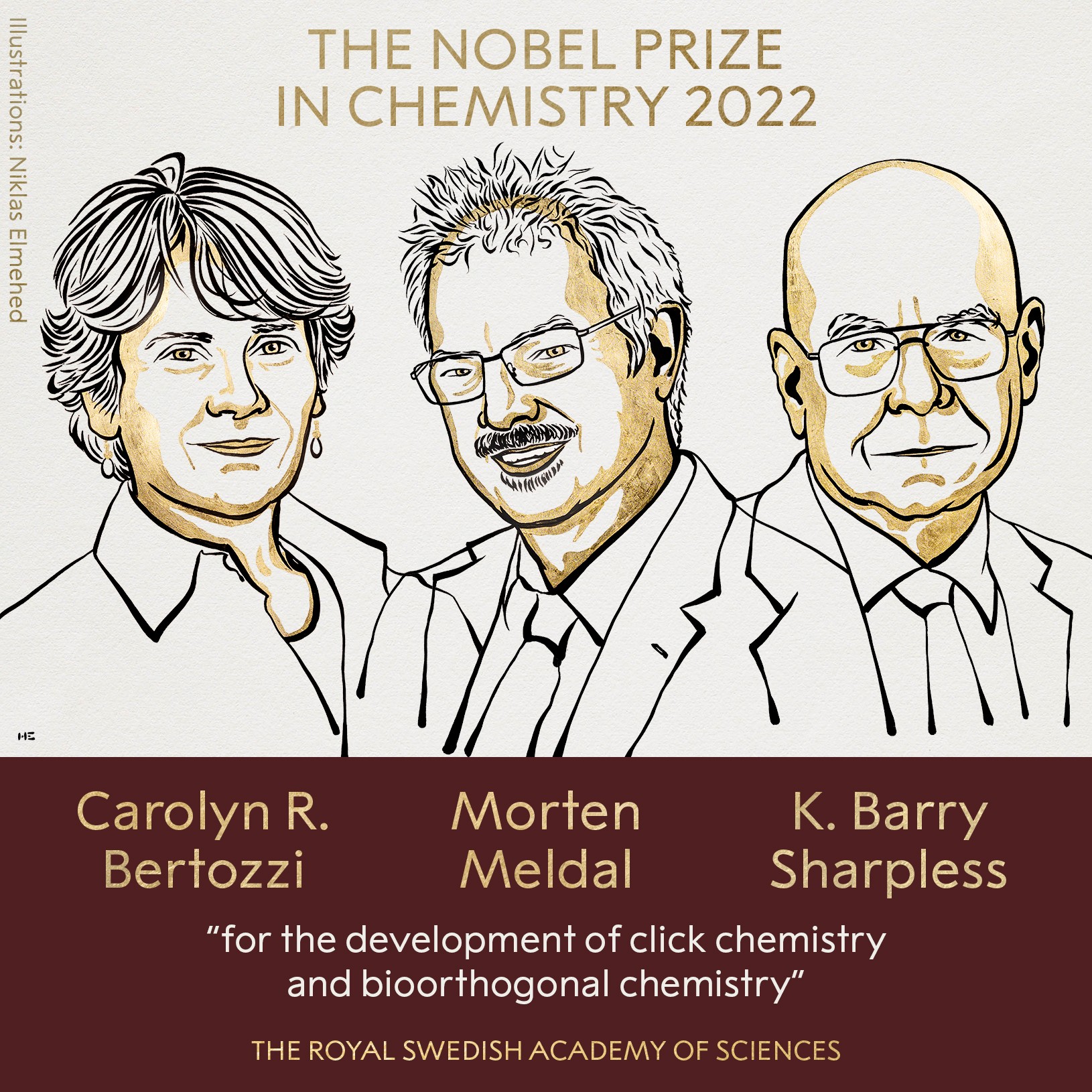 Os laureados do Prêmio Nobel de Química 2022  (Foto: Nobel Prize/Facebook/Reprodução)
