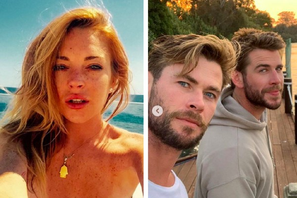 Lindsay Lohan e a foto dos irmãos Liam Hemsworth e Chris Hemsworth que recebeu o comentário da atriz (Foto: Instagram)